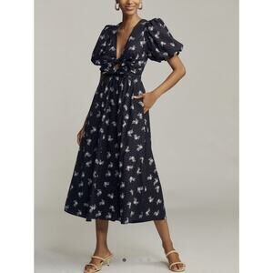 NWT Lovaan Devon Bow Midi Dress Puff Sleeve Vintage Rose US 8